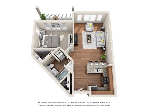 Floor plan for 1 bed, 1 bath, 703 sqft